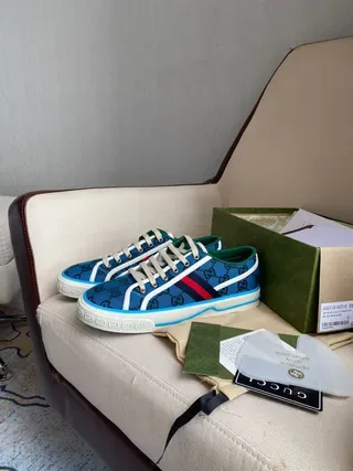 Gucci Screener GG Monogram Blue Web Stripe Lifestyle Sneakers 3