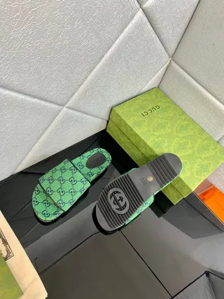 Gucci Screener Green GG Monogram Slippers 2