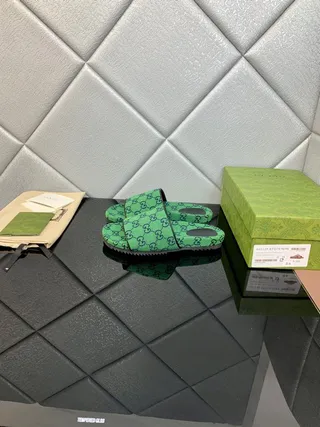 Gucci Screener Green GG Monogram Slippers 3