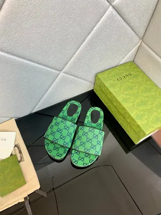 Gucci Screener Green GG Monogram Slippers 5