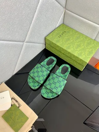 Gucci Screener Green GG Monogram Slippers 7