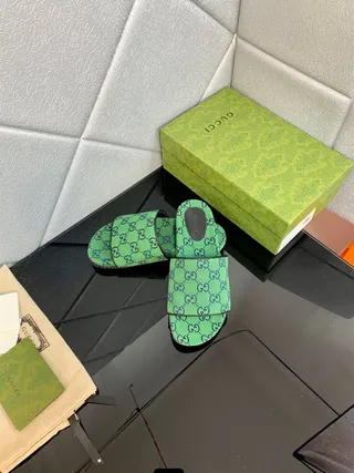 Gucci Screener Green GG Monogram Slippers 8