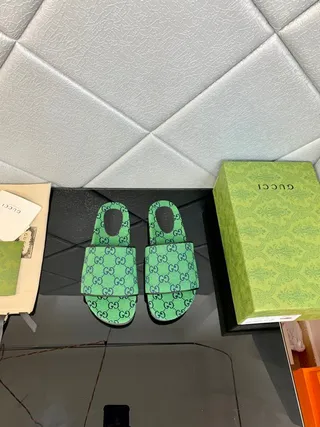 Gucci Screener Green GG Monogram Slippers 9