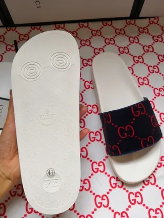 Gucci Screener Navy and Red GG Monogram Slippers 8