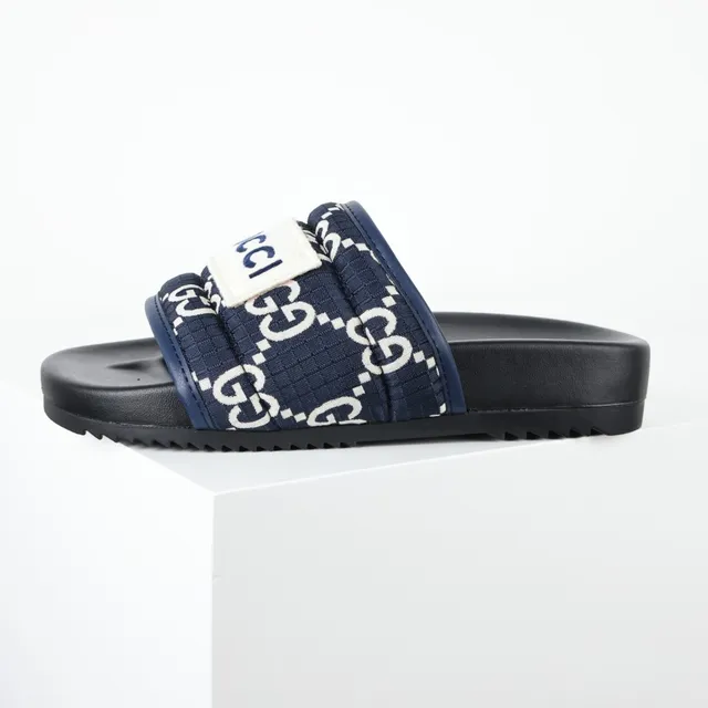 Gucci Screener Navy GG Monogram Slippers 9
