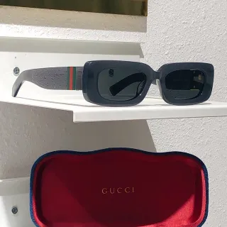 Gucci Screener Rectangular Web Stripe Sunglasses