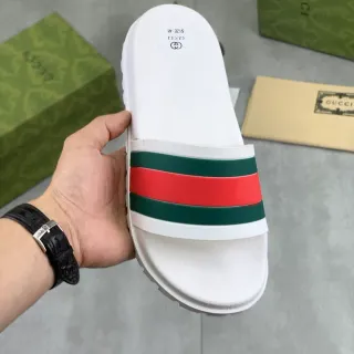 Gucci Screener सफेद हरा लाल वेब स्ट्राइप स्लिपर्स
