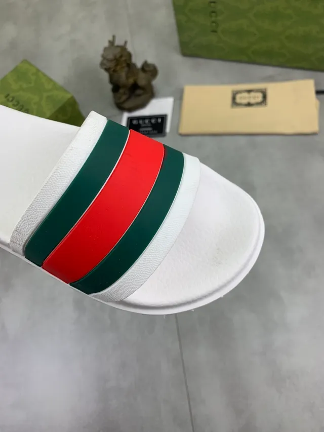 Gucci Screener White Green Red Web Stripe Slippers 3