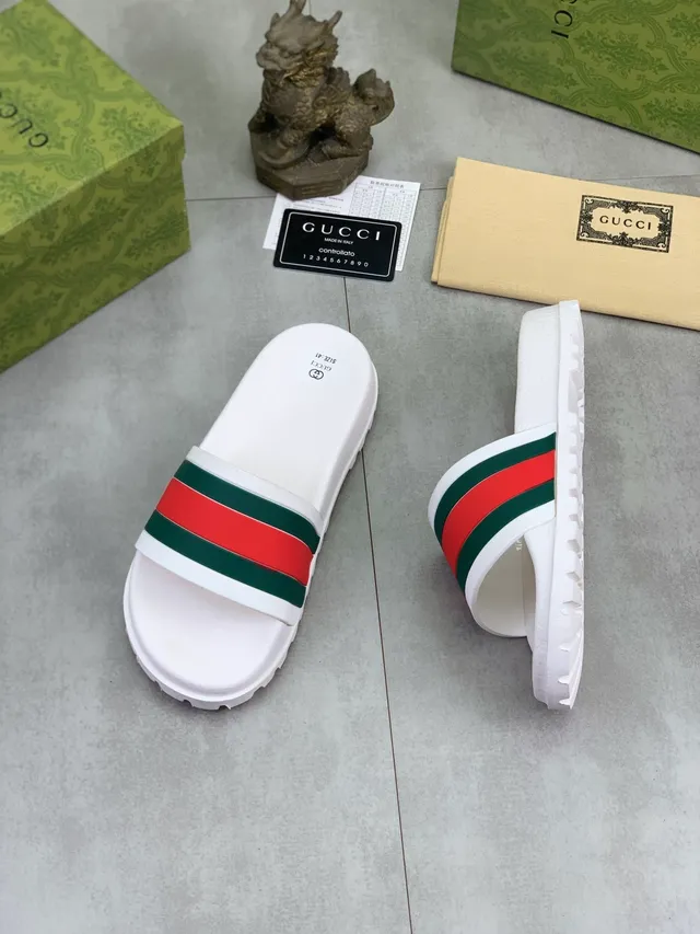 Gucci Screener White Green Red Web Stripe Slippers 4