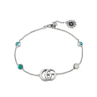 Gucci Silver Blue Chain Interlocking GG Logo Bracelet