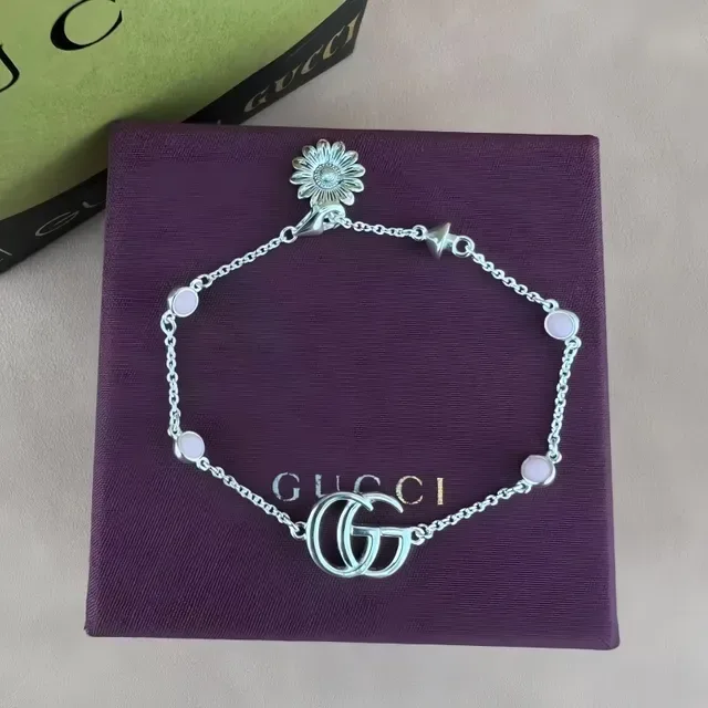Gucci Silver Blue Chain Interlocking GG Logo Bracelet 5
