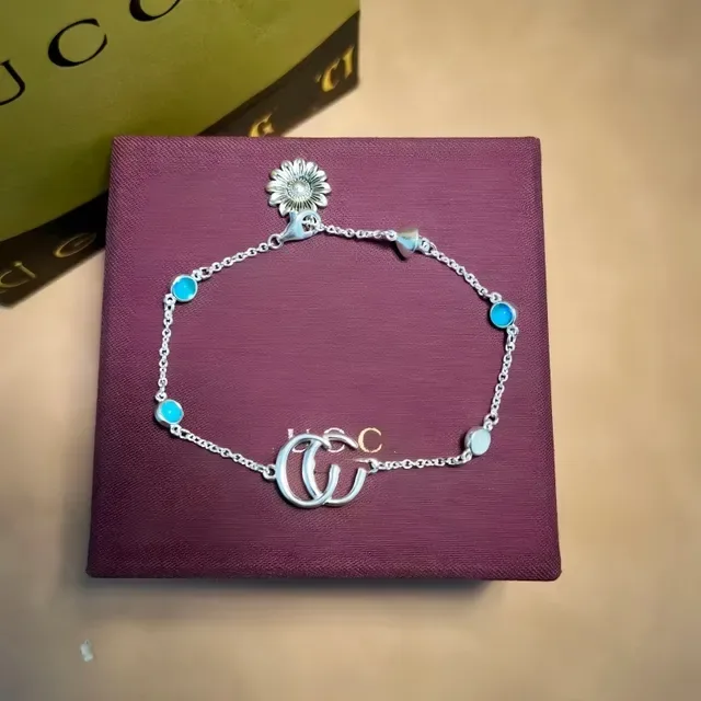 Gucci Silver Blue Chain Interlocking GG Logo Bracelet 6
