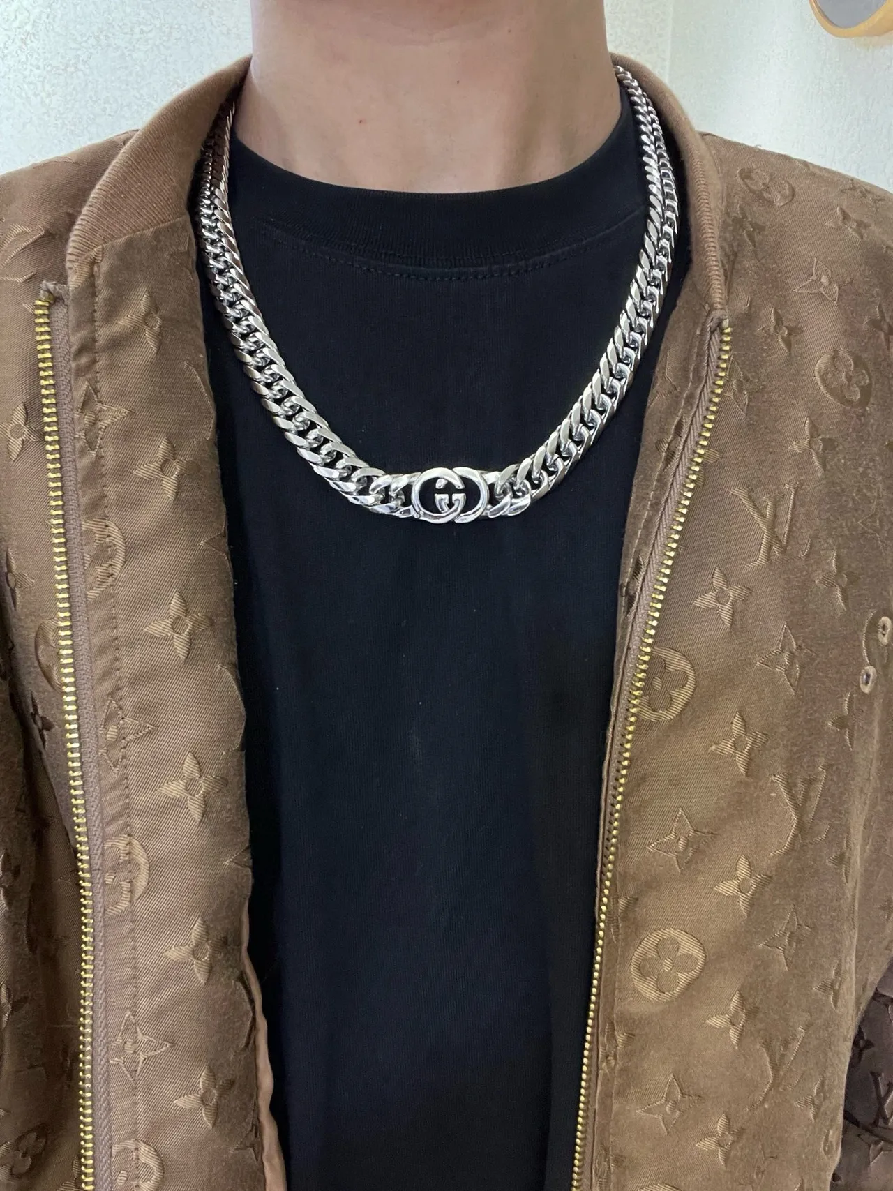 Gucci Silver Curb-Link Chain Interlocking G Clasp Necklace 5
