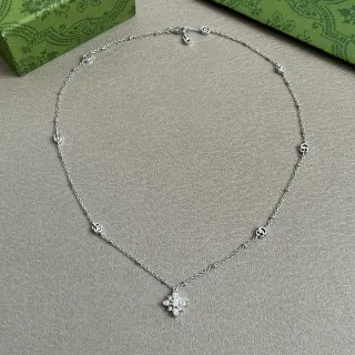 Gucci Silver Fine Chain Interlocking G Motifs Necklace