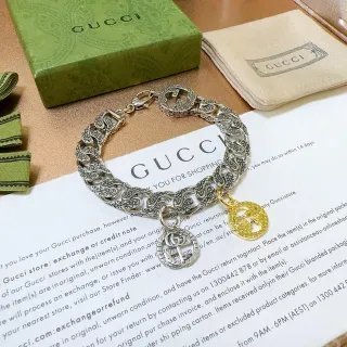 Gucci Silver Gold Ornate Scrollwork Links Dual-Tone Charms Bracelet