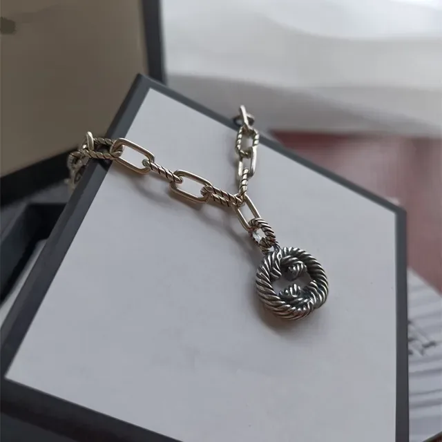 Gucci Silver Twisted Rope Chain Interlocking G Pendant Necklace 5