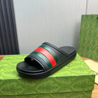 Gucci Slide काले हरे लाल Web Strap स्लिपर्स