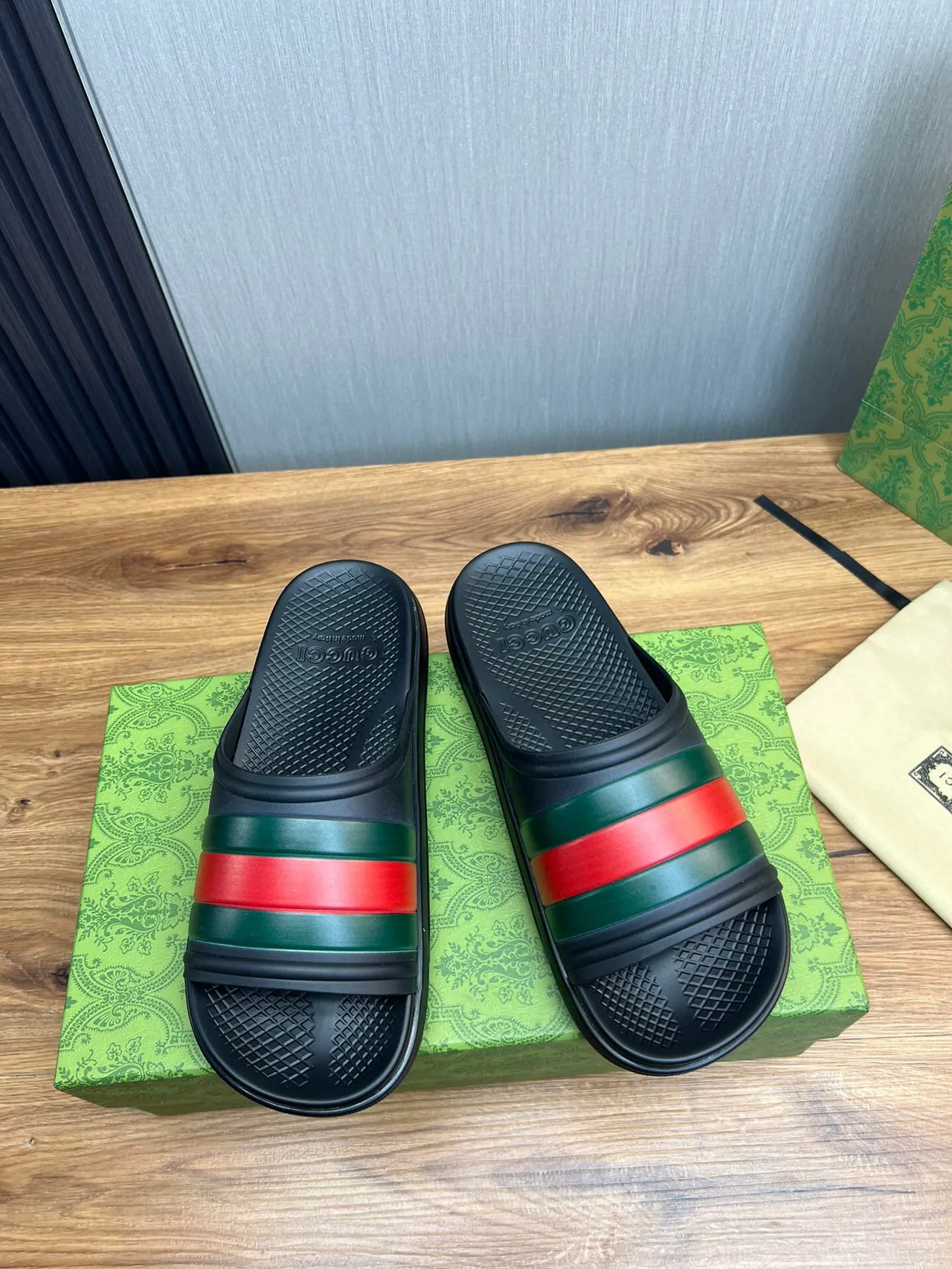Gucci Slide Black Green Red Web Strap Slippers 2