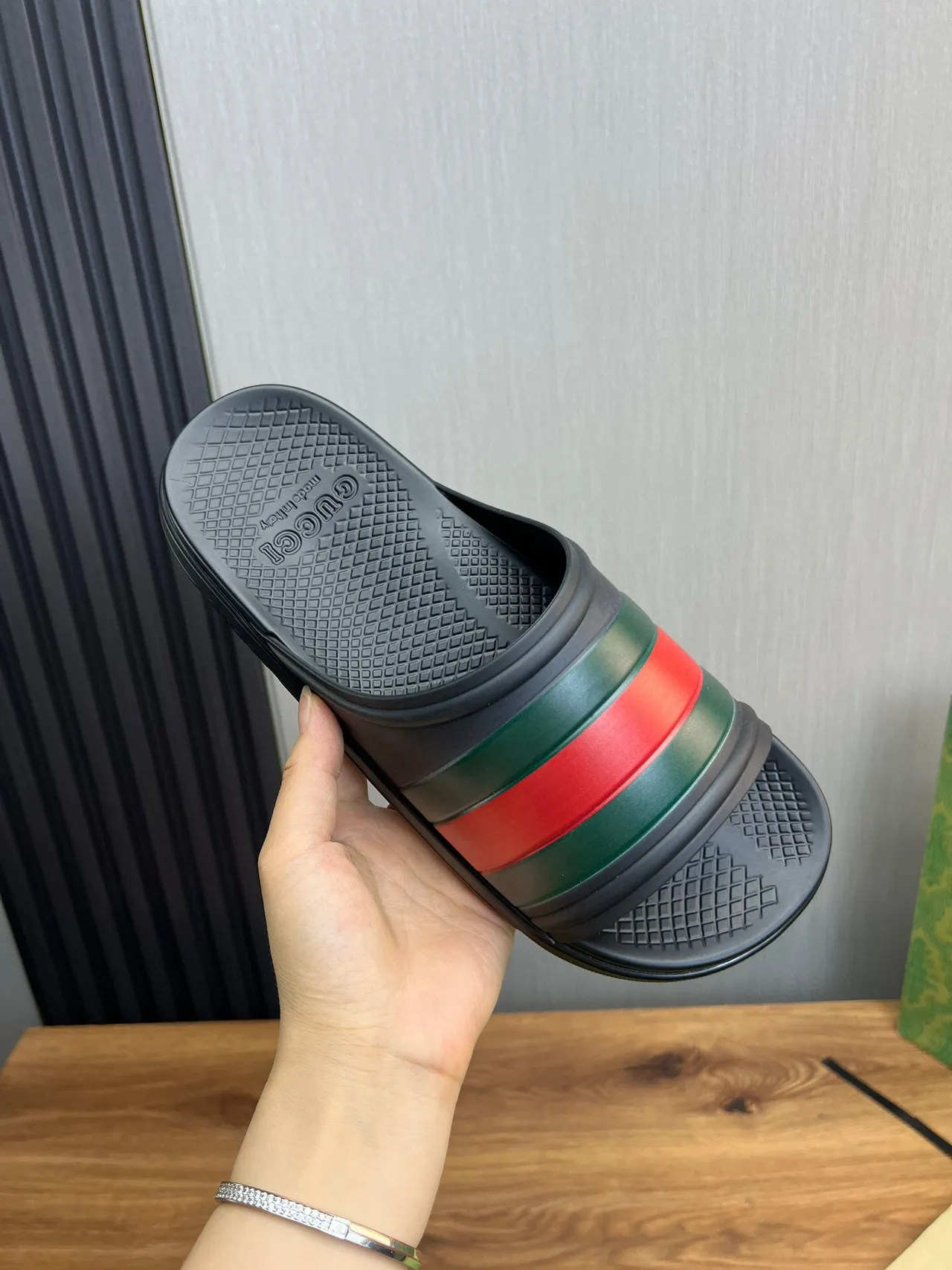 Gucci Slide Black Green Red Web Strap Slippers 4