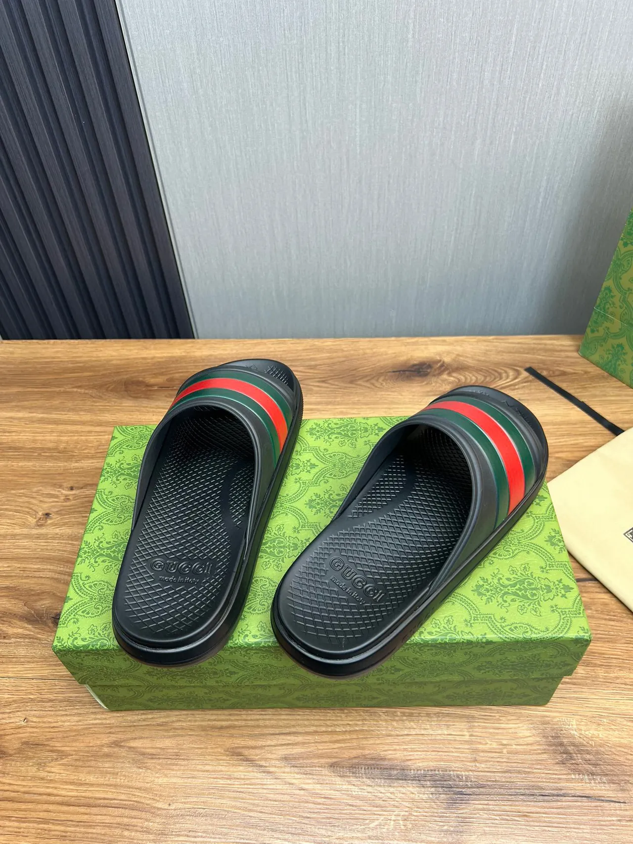 Gucci Slide Black Green Red Web Strap Slippers 6