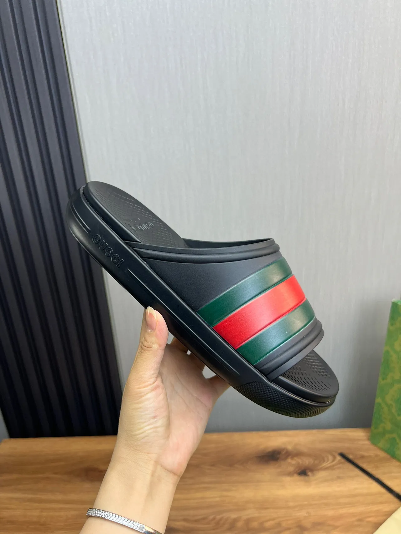 Gucci Slide Black Green Red Web Strap Slippers 7