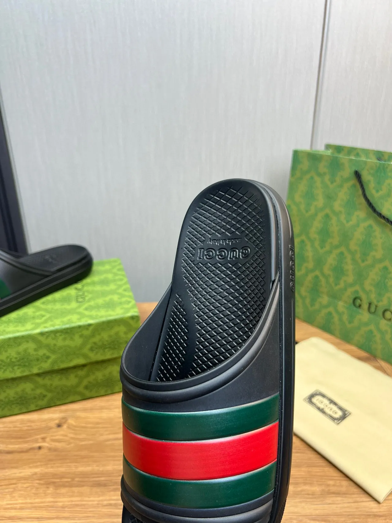 Gucci Slide Black Green Red Web Strap Slippers 8