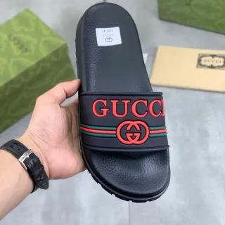 Gucci स्लाइड काली लाल हरी जाली पट्टी चप्पल