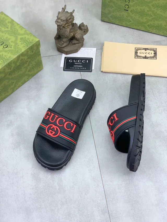 Gucci Slide Black Red Green Web Strap Slippers 4