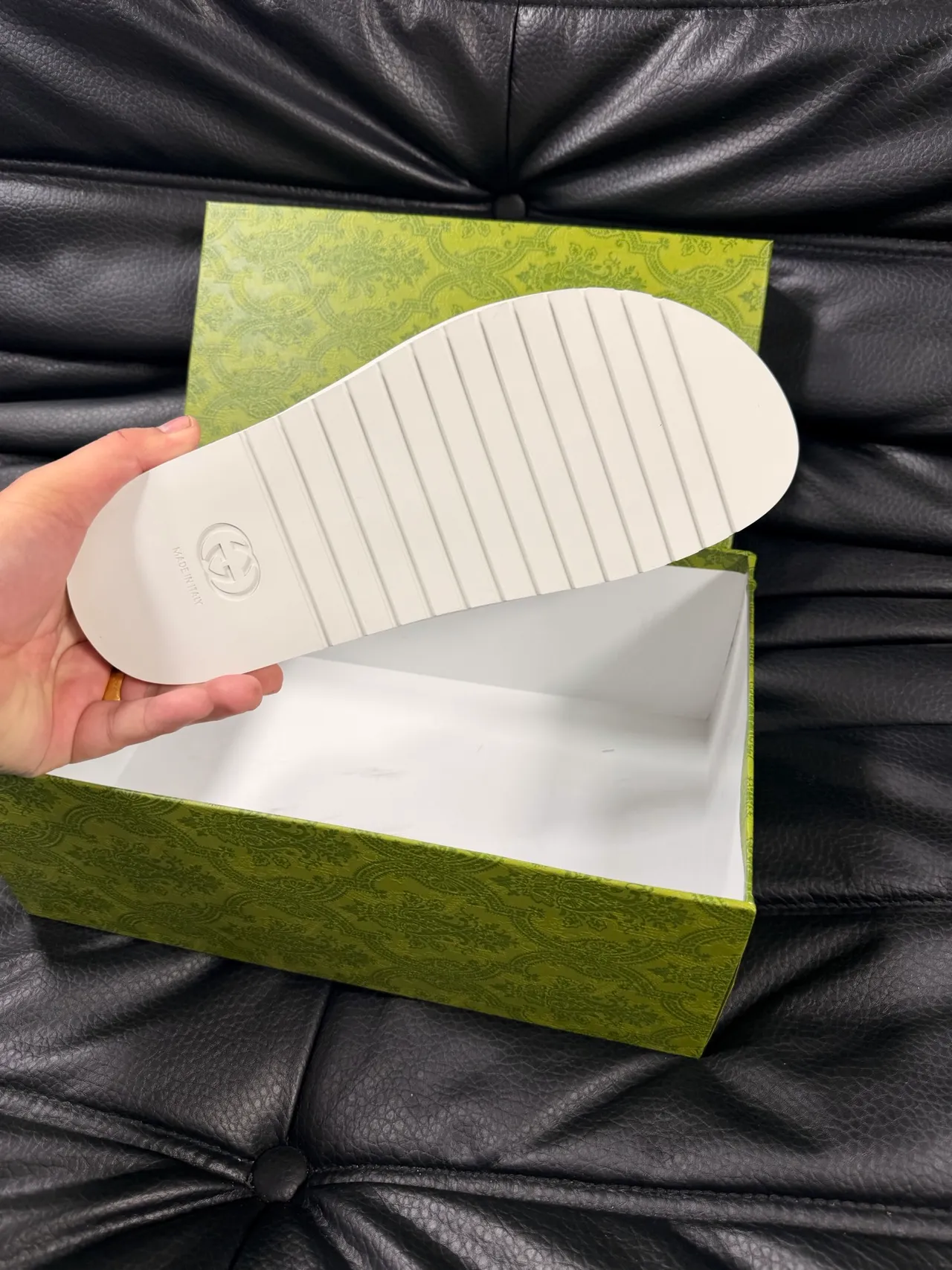 Gucci Slide White Leather Embossed Logo Slipper 2