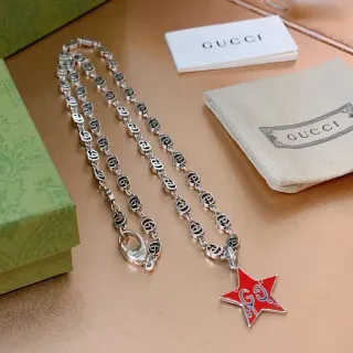 Gucci Star GG أحمر فضي Interlocking G-Link سلسلة مينا قلادة