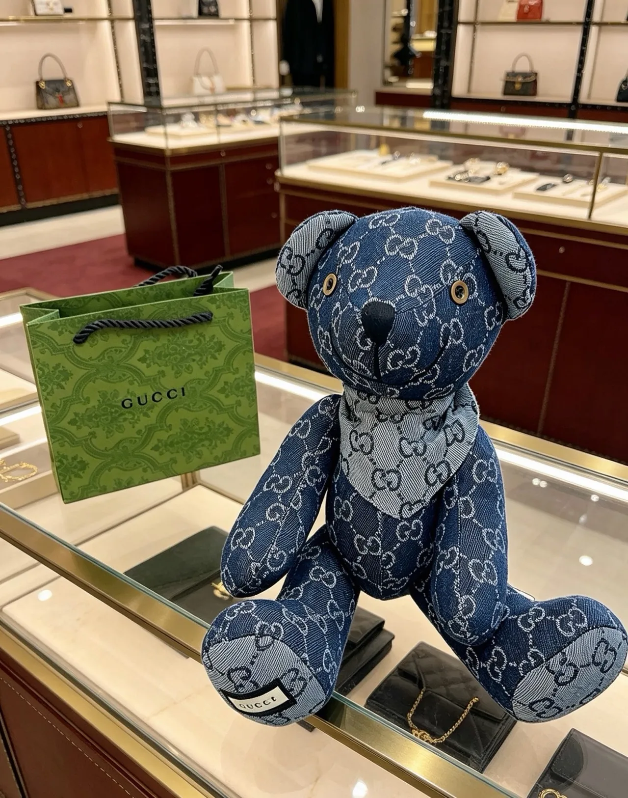 Gucci Ours en peluche Bleu Gris GG Monogram Denim Peluche Sac à main 2