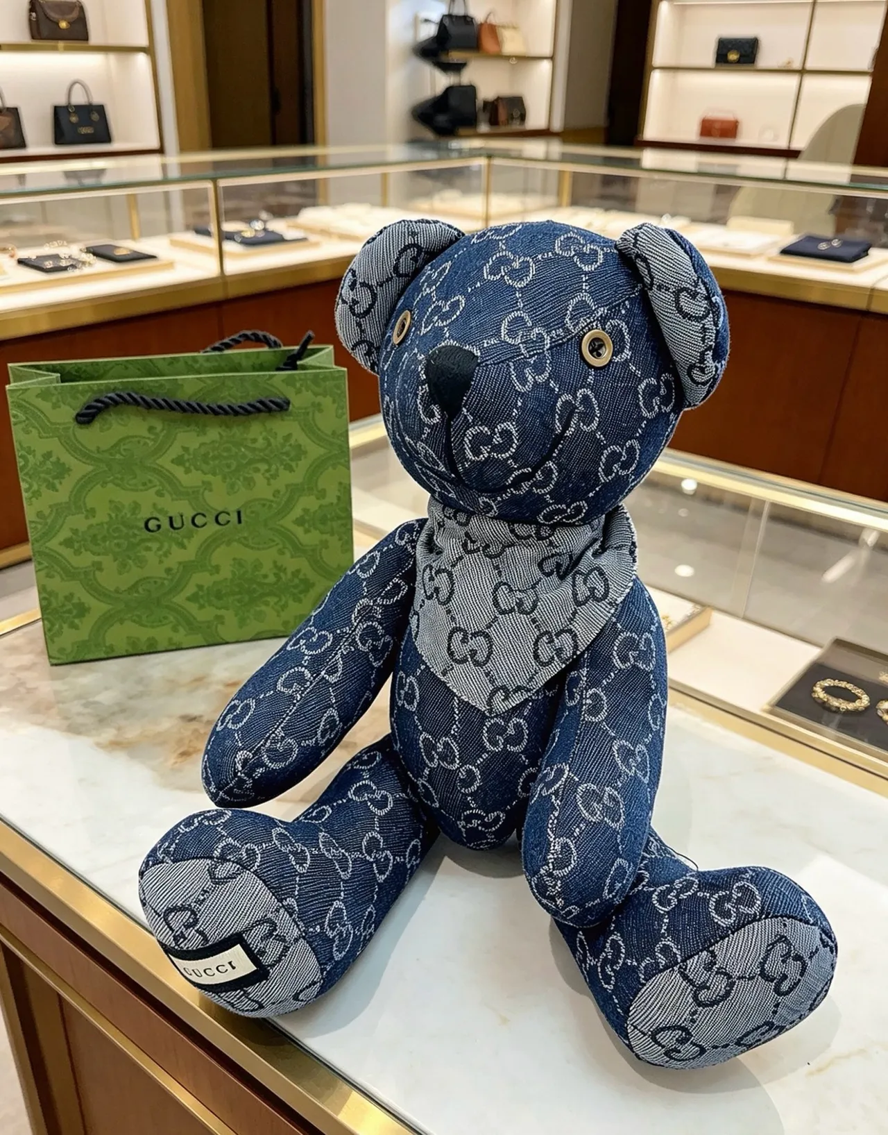 Gucci Ours en peluche Bleu Gris GG Monogram Denim Peluche Sac à main 3