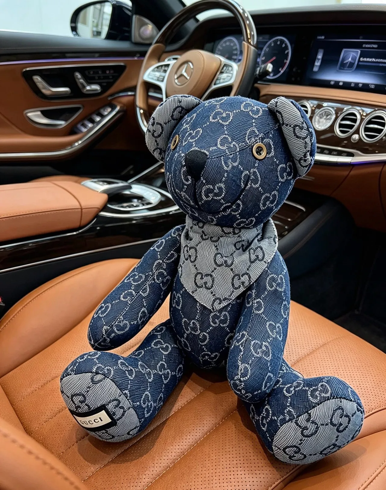 Gucci Ours en peluche Bleu Gris GG Monogram Denim Peluche Sac à main 5