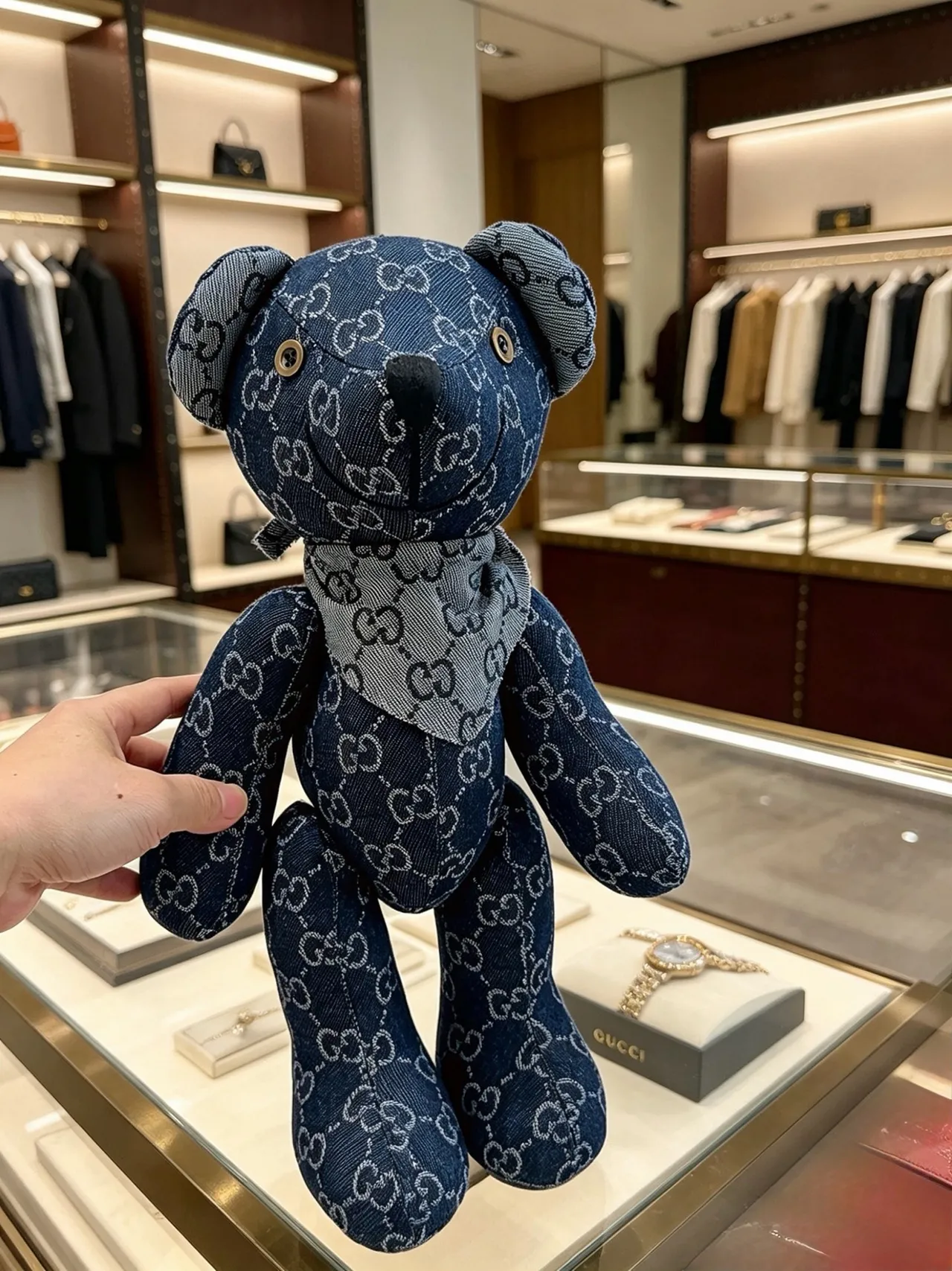 Gucci Ours en peluche Bleu Gris GG Monogram Denim Peluche Sac à main 6