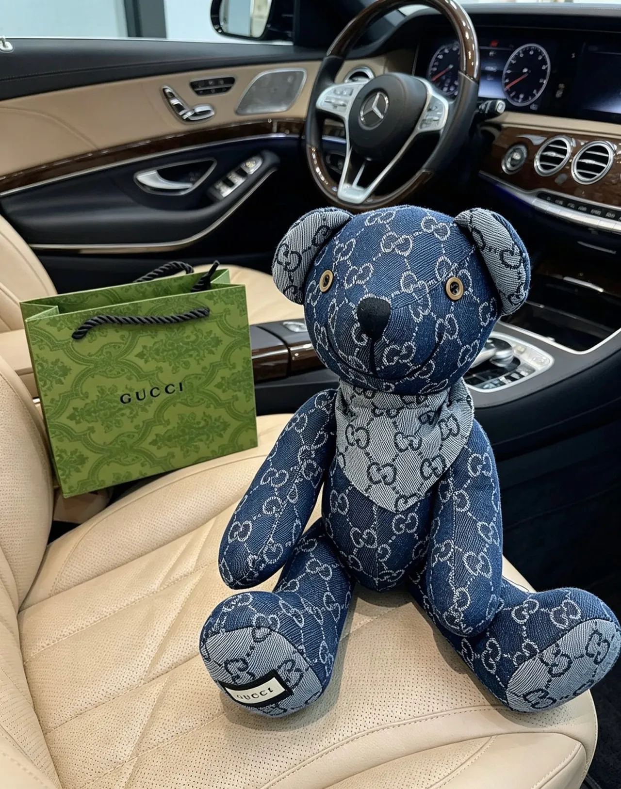 Gucci Ours en peluche Bleu Gris GG Monogram Denim Peluche Sac à main 7