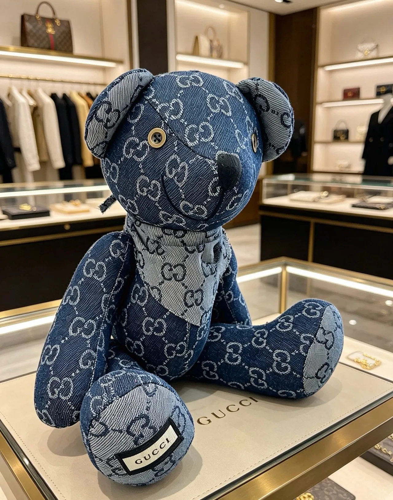 Gucci Ours en peluche Bleu Gris GG Monogram Denim Peluche Sac à main 8