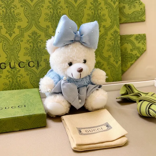 Gucci Ours en peluche Blanc Bleu Pull en maille léger et doux Sac à main 2
