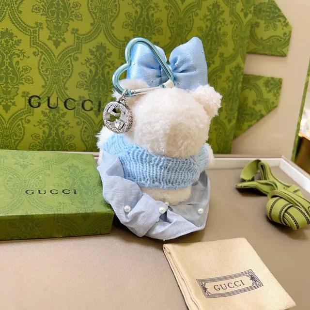 Gucci Ours en peluche Blanc Bleu Pull en maille léger et doux Sac à main 3