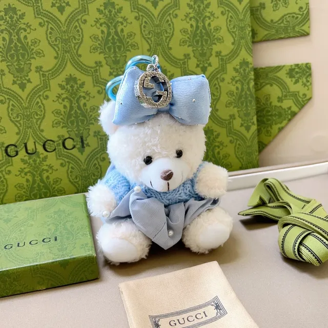 Gucci Ours en peluche Blanc Bleu Pull en maille léger et doux Sac à main 4