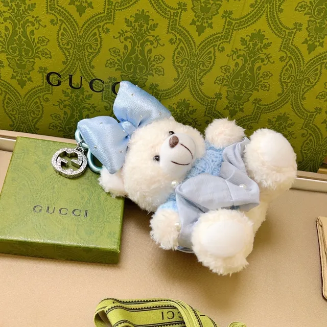 Gucci Ours en peluche Blanc Bleu Pull en maille léger et doux Sac à main 5