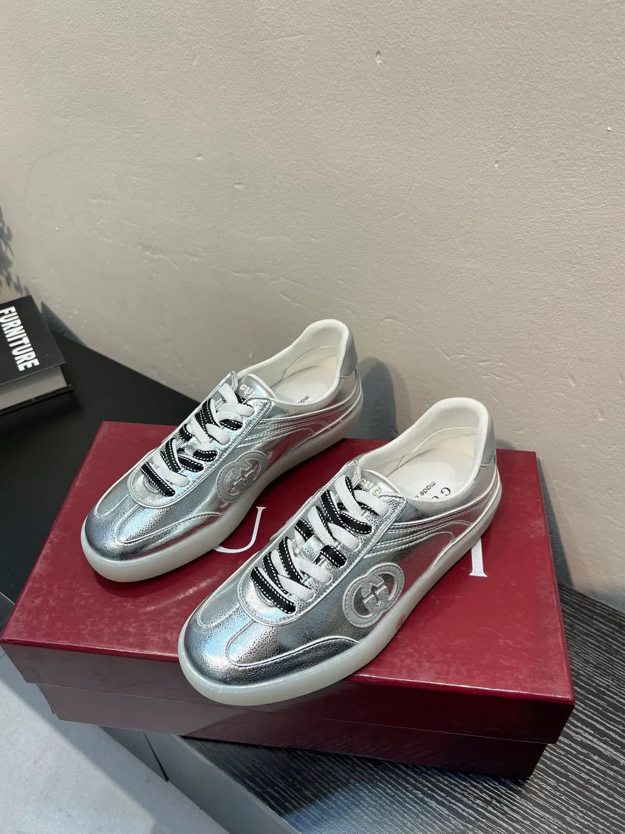 Gucci Tennis 1977 Metallic Silver Lifestyle Sneakers 3