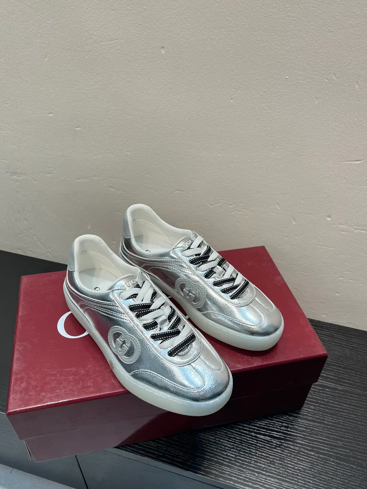 Gucci Tennis 1977 Metallic Silver Lifestyle Sneakers 5
