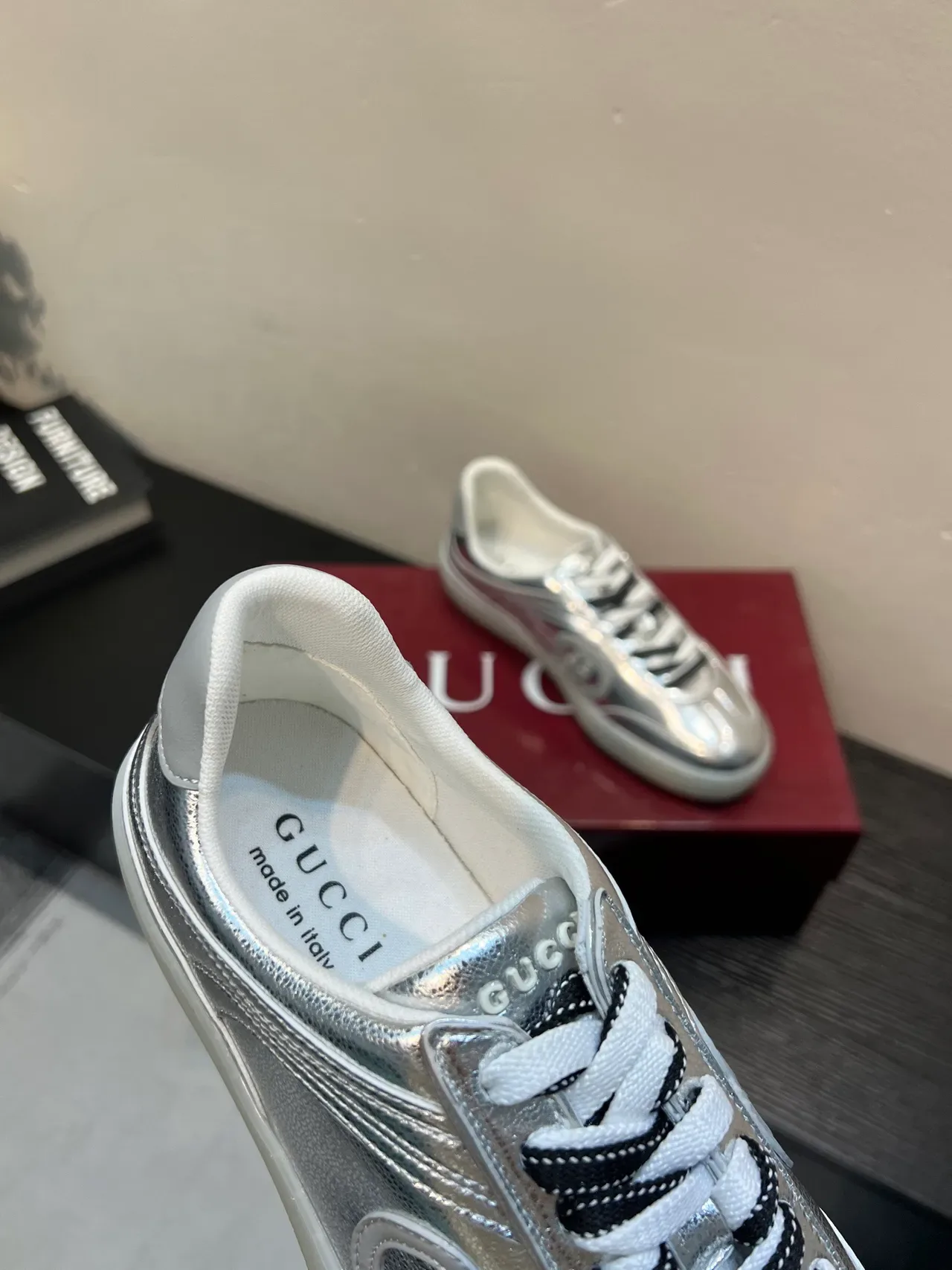 Gucci Tennis 1977 Metallic Silver Lifestyle Sneakers 7