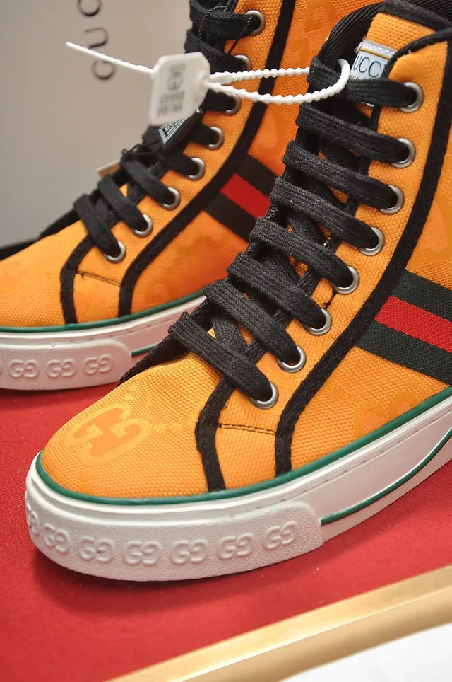 Gucci Tennis 1977 Orange Monogram High-Top Lifestyle Sneakers 4