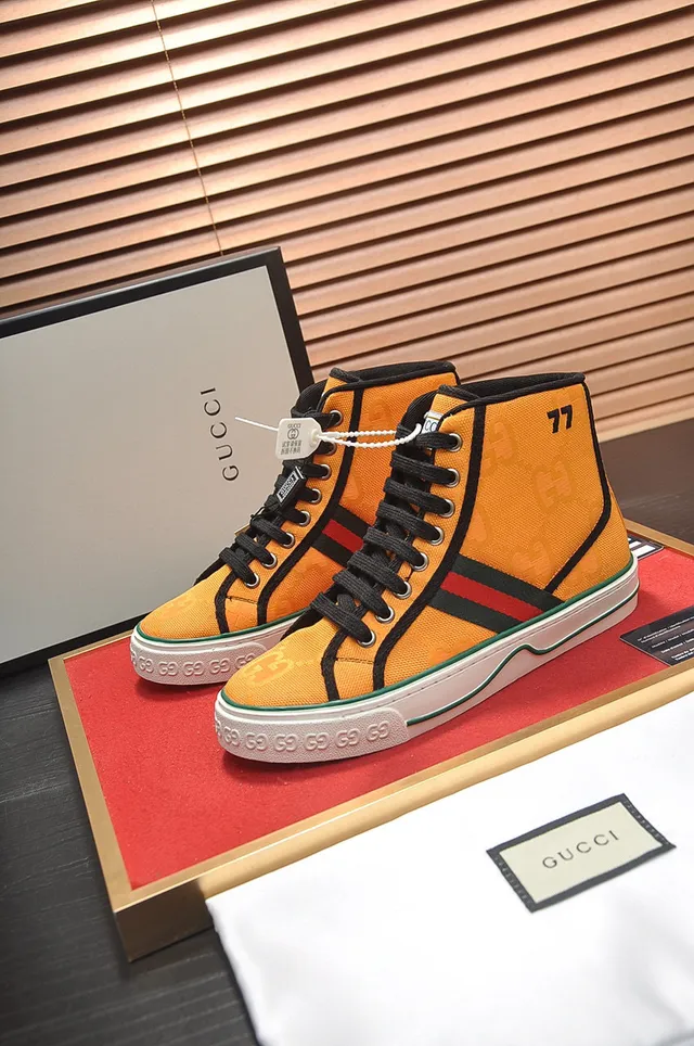 Gucci Tennis 1977 Orange Monogram High-Top Lifestyle Sneakers 8