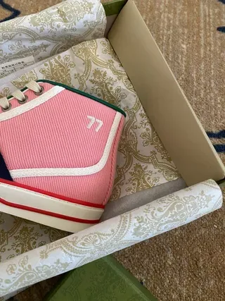 Gucci Tennis 1977 Pink Web Stripe High-Top Lifestyle Sneakers 6