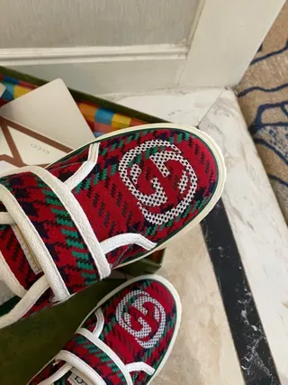 Gucci Tennis 1977 Red Green Plaid Velcro Strap Lifestyle Sneakers 2