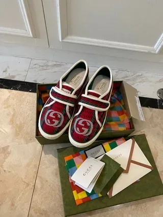 Gucci Tennis 1977 Red Green Plaid Velcro Strap Lifestyle Sneakers 5