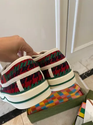Gucci Tennis 1977 Red Green Plaid Velcro Strap Lifestyle Sneakers 6