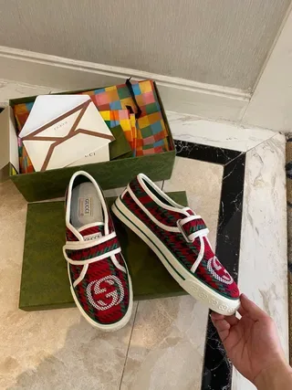Gucci Tennis 1977 Red Green Plaid Velcro Strap Lifestyle Sneakers 7